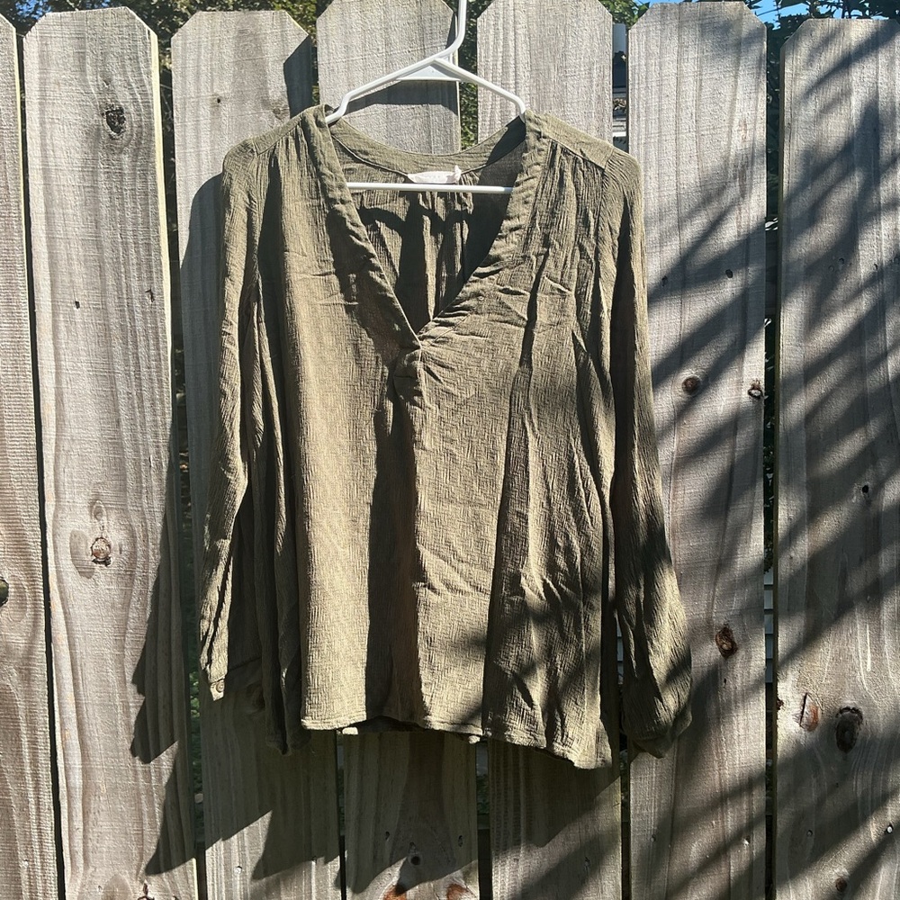 Lush Olive Green Women's V-Neck Blouse